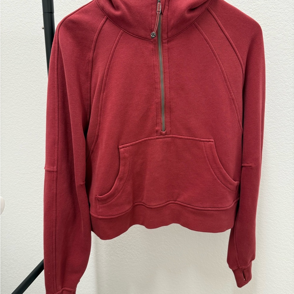 Lululemon Athletica Dark Red Scuba Half-Zip Crop Hoodie